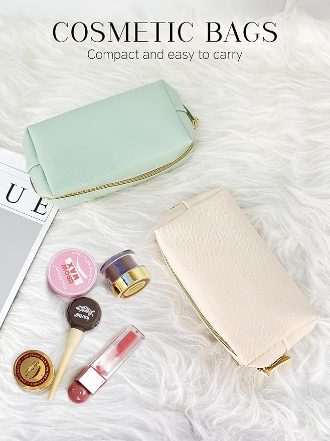Leather Makeup Bag Set - Womens Small Cosmetic Bag for Purse with Pencils, Large Black Relavel Makeup Bag for Purse - Perfect for Travel and Daily Use