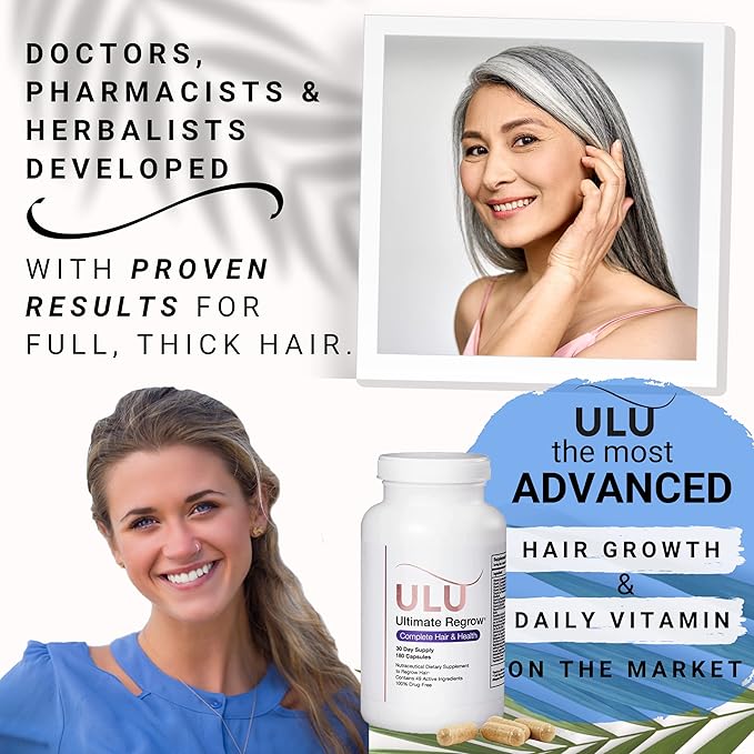 Ultimate Multivitamin and Hair Skin Nails: Ashwagandha and Resveratrol-Powered Solution for Hair Growth, Hormone Support, and Overall Health UluRX 30-Day Supply 180 Capsules.