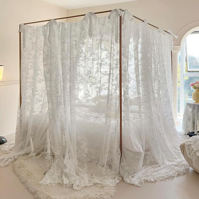 Mengersi Canopy Bed Curtains with Tie Backs,Bed Canopy Curtains Bed Drapes Sheer Curtains for Bedroom Decor(California King,White