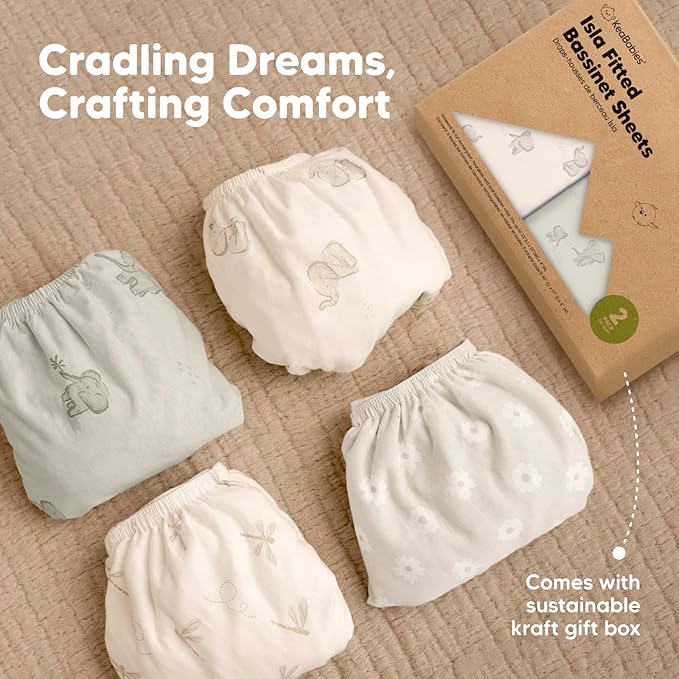 2-Pack Baby Bassinet Sheets Girl, Boy - Viscose Derived from Bamboo Fitted Bassinet Sheets Compatible with Halo Bassinest Swivel Sleeper, Baby Delight,Graco Bedside Bassinet Mattress Sheet (Dreamland)
