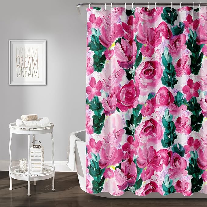 AILONEN Rose Shower Curtain,Large Group of Roses Waterproof Fabric Shower Curtain Set for Girls Kids Teens, 60" W*72" H Oil Painting Rose Theme Bathroom Decor