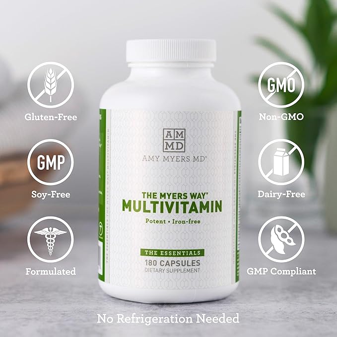 Amy Myers MD Multivitamin for Women and Men, Immune and Thyroid Support, Stress Relief - Activated B Vitamins, Zinc, Selenium, Iodine - Rich in Nutrients and Minerals, Increase Energy Levels 180 Caps