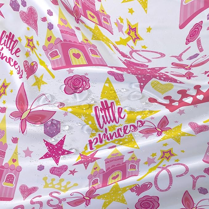 AILONEN Princess Castle Shower Curtain,Cartoon Butterfly and Rose Bathroom Shower Curtain for Girls Boys Kids Teens, 36" W*72" H Pink Glitter Star Theme Bathroom Decor