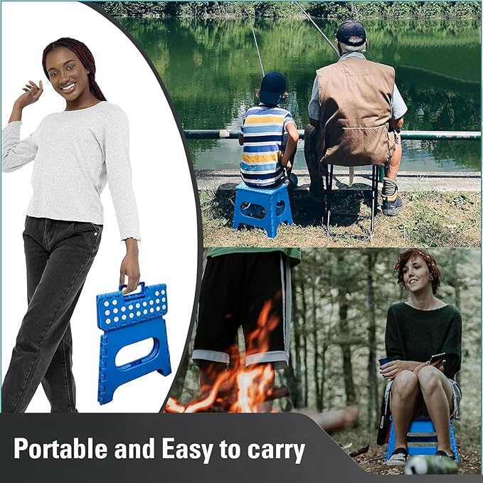 Lightweight 11" Folding Step Stool - Durable, Portable & Easy to Store - Anti-Skid Feet for Safety - Compact and Versatile - Max. Weight Capacity 300Lbs - Blue - Perfect for Adults and Kids