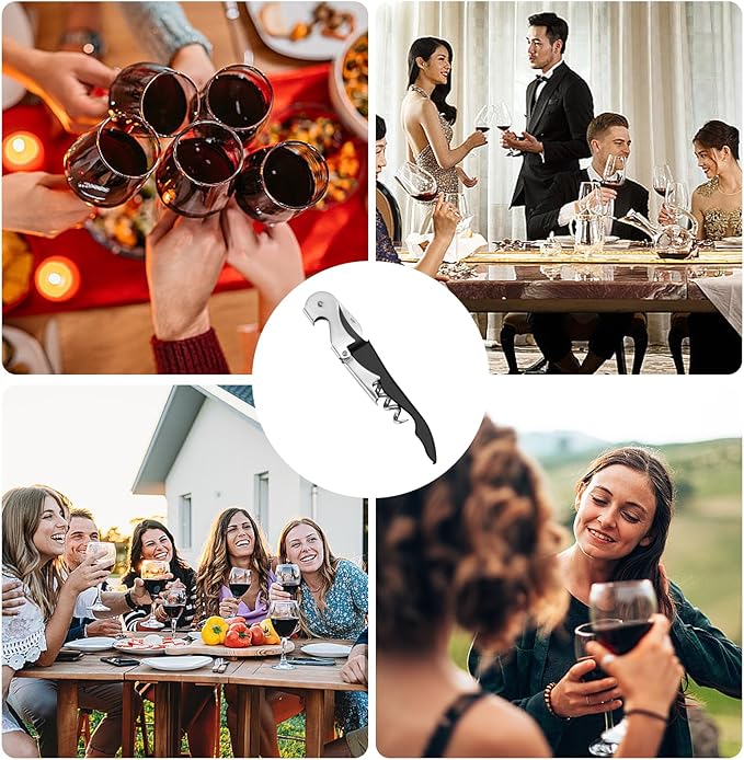 Wine opener,Foldable Server Wine Key,Chef Craft Select Waiters Corkscrew with Foil Cutter and Bottle Opener, Sturdy Stainless-Steel Screw, Stainless Steel/Black.
