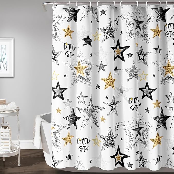 AILONEN Star Shower Curtain, Grey and Gold Tie Dye Star Bathroom Curtain,Minimalist Shower Curtain 48" W*72" H Polyester Waterproof Bathroom Curtain with 12 Hooks
