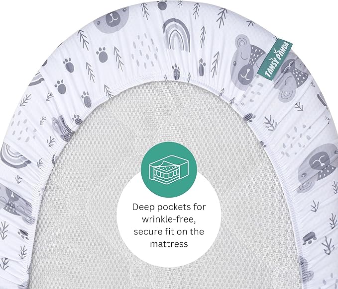 Bassinet Sheets for Mika Micky, Cuddor, Evolur Bedside Sleeper by TansyPanda, 3 Pack, 19 x 32 Inch, Ultra Soft, Breathable, and Snug Fit, Unisex Boys and Girls, Gray White (Woodland Rainbow)
