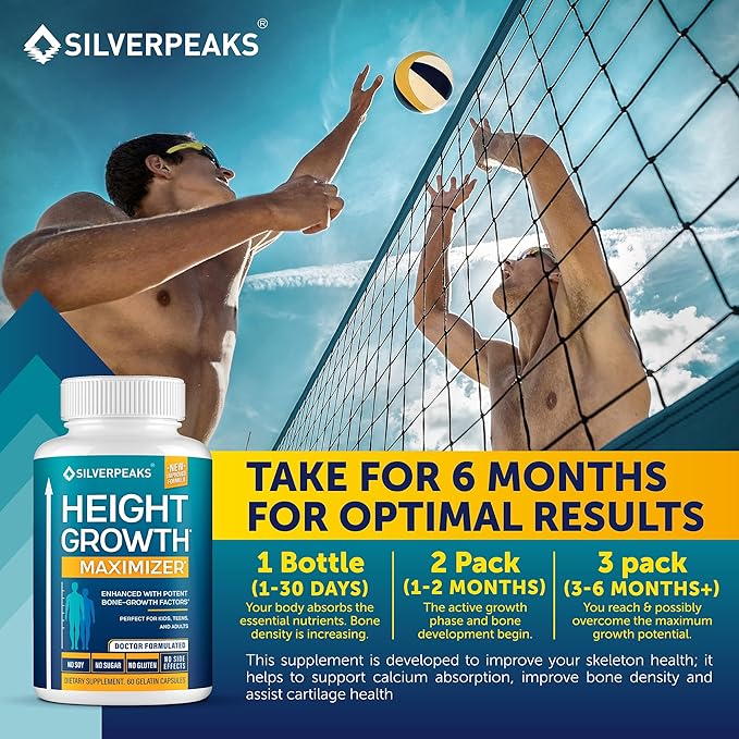 Growth Capsules to Grow Taller - Height Growth Maximizer with Calcium for Bone Strength - Made in USA - Natural Get Taller Supplement - Free of Growth Hormone - Pack of 3