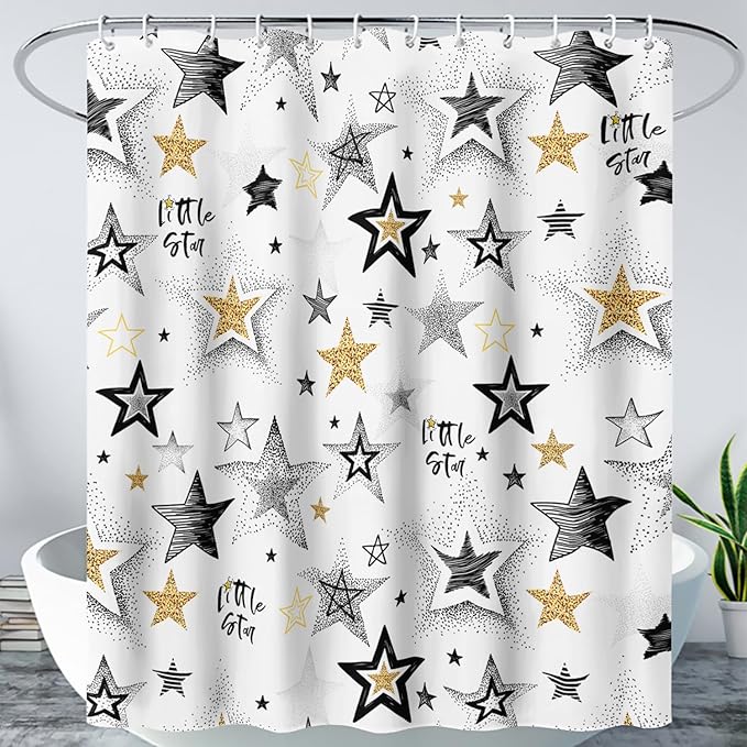 AILONEN Star Shower Curtain, Grey and Gold Tie Dye Star Bathroom Curtain,Minimalist Shower Curtain 48" W*72" H Polyester Waterproof Bathroom Curtain with 12 Hooks