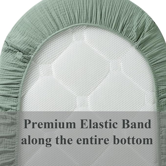 Muslin Bassinet Sheet Compatible with 4moms Mamaroo Sleep Bassinet, 2 Pack Cotton Stylish Boho Fitted Bassinet Sheets Soft for Baby Roman Green & Botanical Leaf