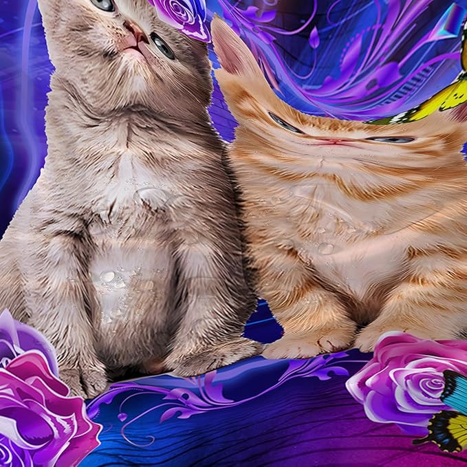AILONEN 3D Cat Shower Curtain,Cute Kitten Shower Curtain Set for Kids Boys Girls,Cat Lovers Animal Shower Curtain for Bathroom,Rose with Butterfly Bath Curtain with Hooks,60" W*72" H