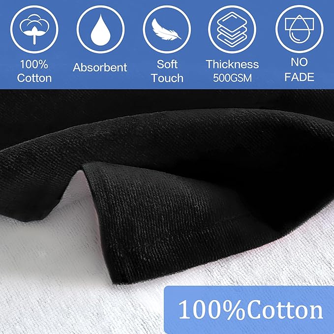 VOOVA & MOVAS Black Changing Robe for Teens,8-14Years,Thick 100% Cotton, Absorbent Hooded Towels for Girls|Boys,Surf Poncho for Pool, Beach, Bath,Swim