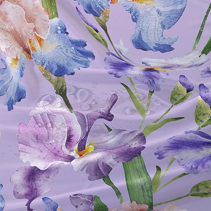 AILONEN Floral Shower Curtain, Pretty Purple Iris Pattern Shower Curtain Set for Girls Boys Teens Kids,Fantasy Vintage Flower Fabric Shower Curtains for Bathroom,48" W*72" H