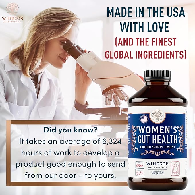 Complete Gut Health Supplements for Women - IBS Relief, Gut Support Liquid with FOS Prebiotic, L Alanyl, L Glutamine and Herbal Blend - Leaky Gut Repair & Gut Cleanse Detox for Women - 16oz (480ml)