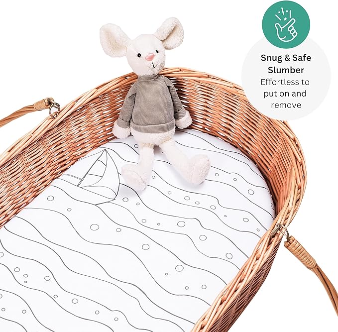 TansyPanda Bassinet Sheets for Dream On Me Karley, Lacy, Small Regalo Basics, Baby Delight Slumber, Snuggle Nest, Graco Carry Cot, 4PC, 16 x 32, Ultra Soft, Unisex Boys Girls, Gray (Ocean Fish Theme)