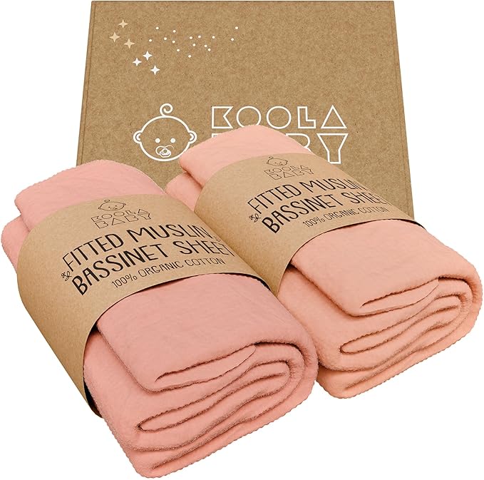 Bassinet Fitted Sheets - Compatible with Maxi COSI Iora, Koola Baby, Angelbliss & Kidsclub | 100% Organic Muslin Cotton - Light Pink + Dark Pink | 33x20 (2 Pack)