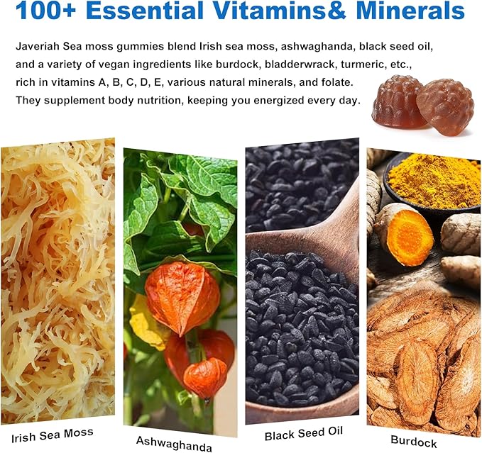 2Pack Supervegan Sea Moss Gummies with Black Seed Oil,Ashwagandha, Vitamin C&D for Immune Support, Digestive, Antioxidant 13 in 1 Bundle, Sea Moss Chlorophyll Advanced Strength Formula 120 Gummies