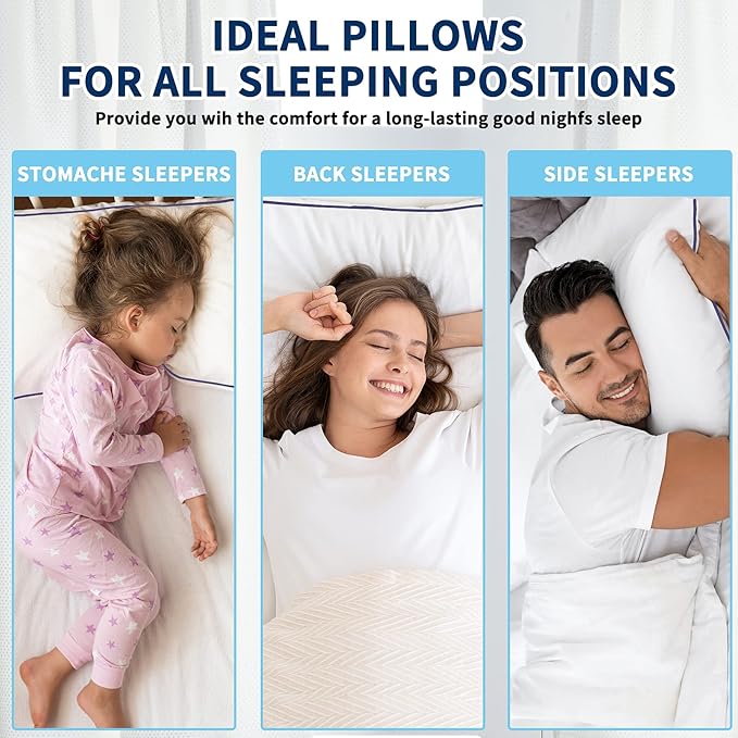 Hotel Quality Cooling Queen&King Size Bed Pillows Set of 4 - Soft, Firm, and Supportive Down Alternative Pillows for Back, Stomach, and Side Sleepers