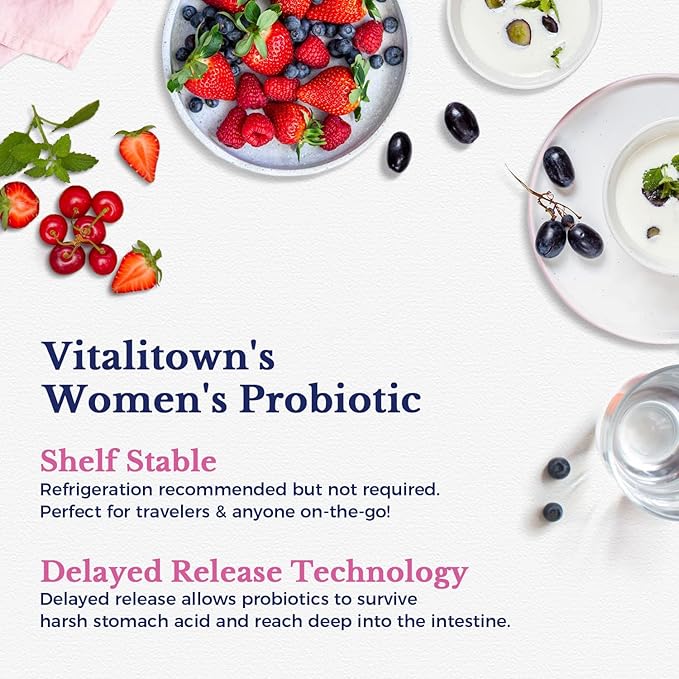 Vitalitown Women’s Probiotics | 100 Billion CFUs 18 Strains | Prebiotics, VC & B6, Cranberry | Shelf Stable | Vaginal, Urinary, Digestive & Mood Support | 60 Vegan Caps