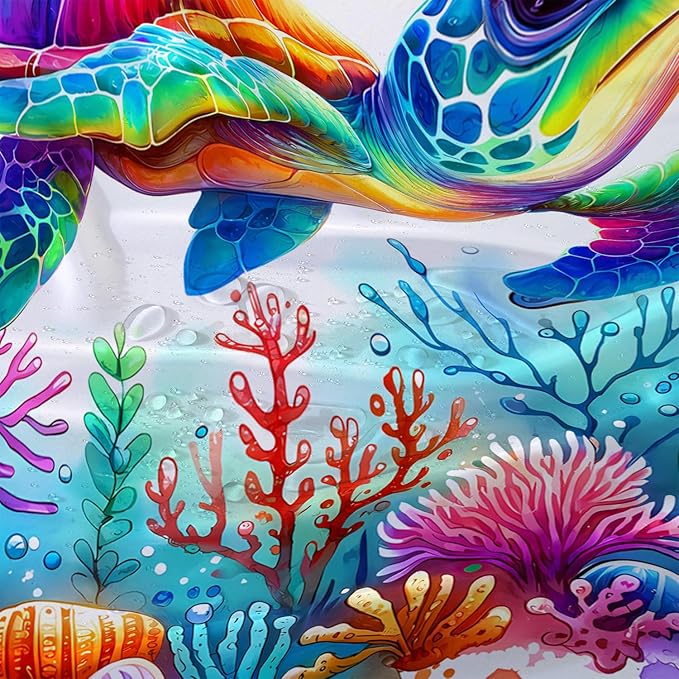 AILONEN Colorful Sea Turtle Shower Curtain, Cartoon Ocean Theme World Cloth Bath Curtain for Bathroom,Watercolor Underwater Waterproof Fabric Shower Curtain Set with Hooks,60" Wx72 H
