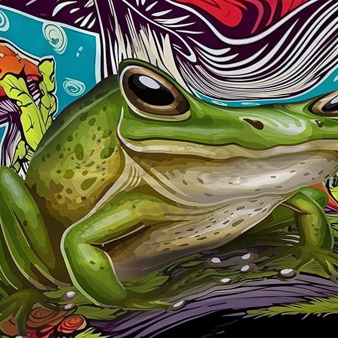 AILONEN Frog Mushroom Shower Curtain,Green Frog Waterproof Fabric Bath Curtain for Kids Girls Boys,Cartoon Animal Wildlife Red Mushroom Shower Curtain Set for Bathroom with Hooks,72" W*84" H