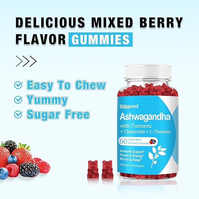 2 Pack Ashwagandha Gummies with L-theanine, 2500mg Ashwa Root Supplement Gummy for Women Men, 120 Mixed Berry Flavored Gummies