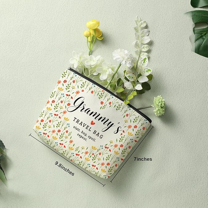 Grammy's Travel Bag Mothers Day Makeup Bag Grandma Gifts Grandma Birthday Gifts Funny Coloful Floral Cosmetic Bag for Women Nana Gigi Mimi Nanny Granny Mom Chirstmas Appreciation Retirement Gifts