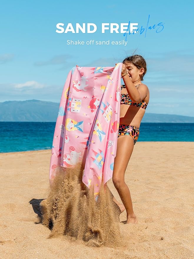 Kids Beach Towels 2 Pack 60''x30'', Quick Dry, Sand Free, Compact, Lightweight, Absorbent, Girls & Boys Large Microfiber Towels Gifts for Pool, Swim, Cruise Essentials