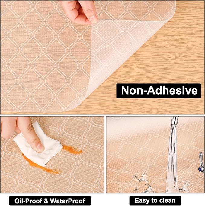 Cooyes Shelf Liner Drawer Liners, Shelf Liners for Kitchen Cabinets, Non Adhesive Cabinet Liner, EVA Waterproof Oil-Proof Non-Slip Refrigerator Liners for Shelves (Transparent, 17.7 Inches x 30 FT)