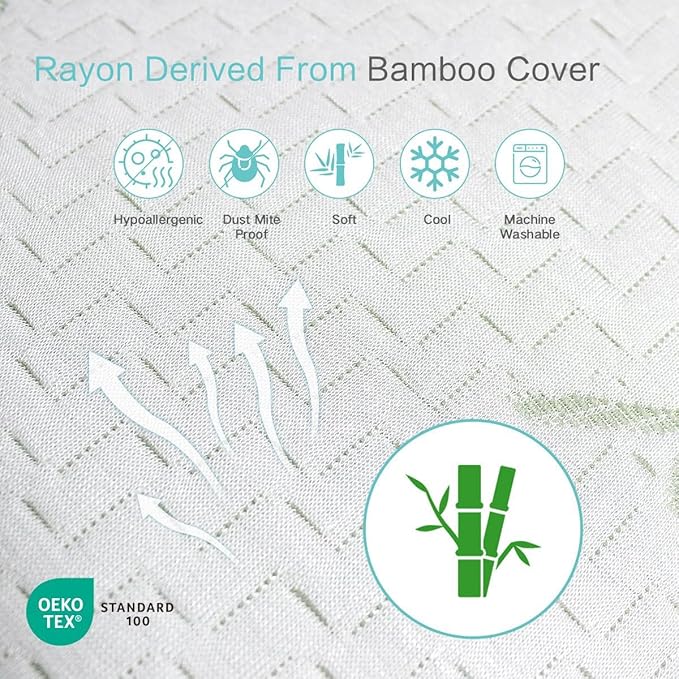 JJDANFILL Rayon Derived from Bamboo Pillow King Size Set of 2 - Machine Washable Bed Pillows for Sleeping for Back, Stomach, Side Sleeper - Firm Shredded Memory Foam Pillows 20 * 36in