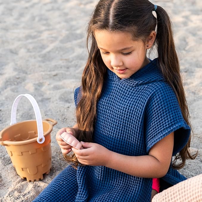 Hooded Towel for Kids | Snaps into a Poncho | Organic Cotton Waffle | Lightweight and Absorbent | Bath, Beach, and Pool | Multiple Colors | (Medium (3-6 Yrs), January Aqua)