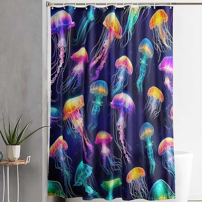 AILONEN Colorful Jellyfish Shower Curtain,Beautiful Jellyfish Bath Curtain Set for Kids Girls,Coastal Animal Fabric Shower Curtains for Bathroom, 72" W*78" H