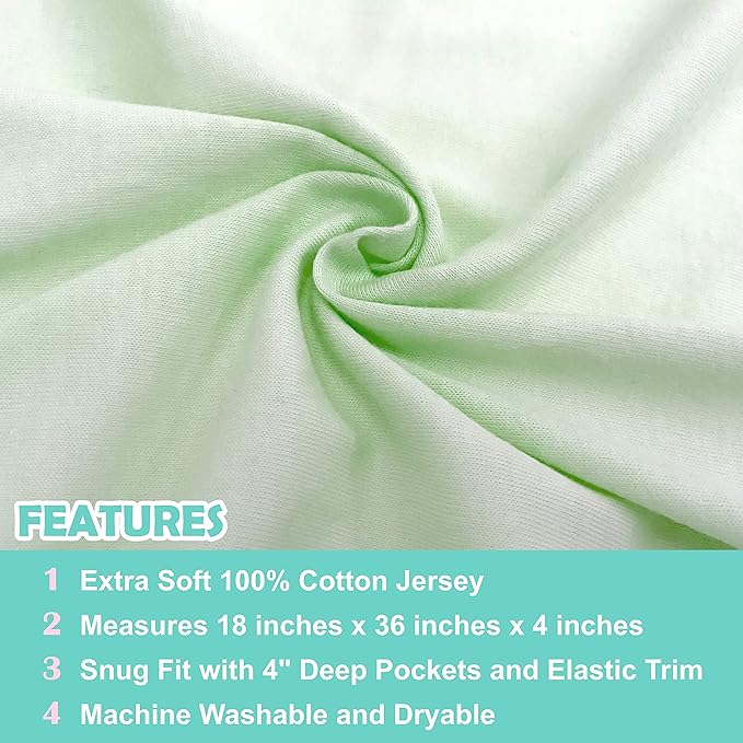 TL Care 100% Natural Cotton Jersey Knit 18" x 36" Cradle/Bassinet Sheet - Fitted, Celery, Soft Breathable, for Boys and Girls