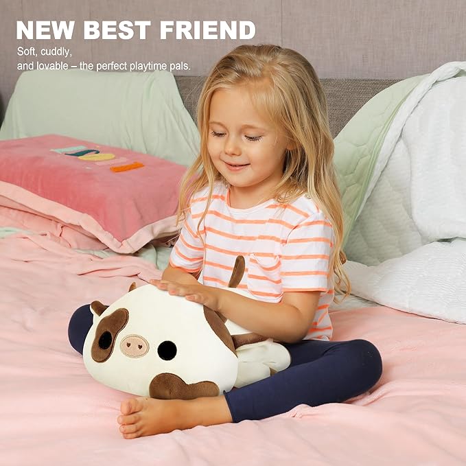 Onsoyours Cute Cow Plushie, Soft Stuffed Cookies Cow Squishy Plush Animal Toy Pillow for Kids (Cookies Cow, 12")