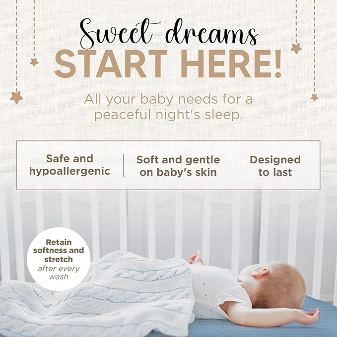 Bassinet Fitted Sheets - Compatible with Graco Travel Lite Crib, Sense2Snooze, My View 4 in 1, Dream Suite and Guava Bassinet | 100% Organic Muslin Cotton - Light Blue + Dark Blue | 30x20 (2 Pack)