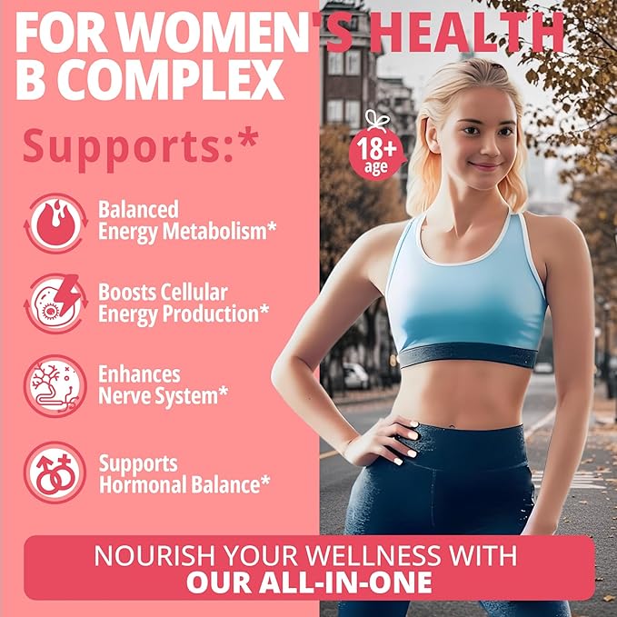 Vitamin B Complex Gummies for Women Sugar Free, Super Methylated B Complex w/ Methyl B12, L-methylfolate, Iron, Vitamin C, Inositol, Magnesium, Choline, Biotin, B2 B3 B5 B6, Orgainc Fruit Blend, 60Cts
