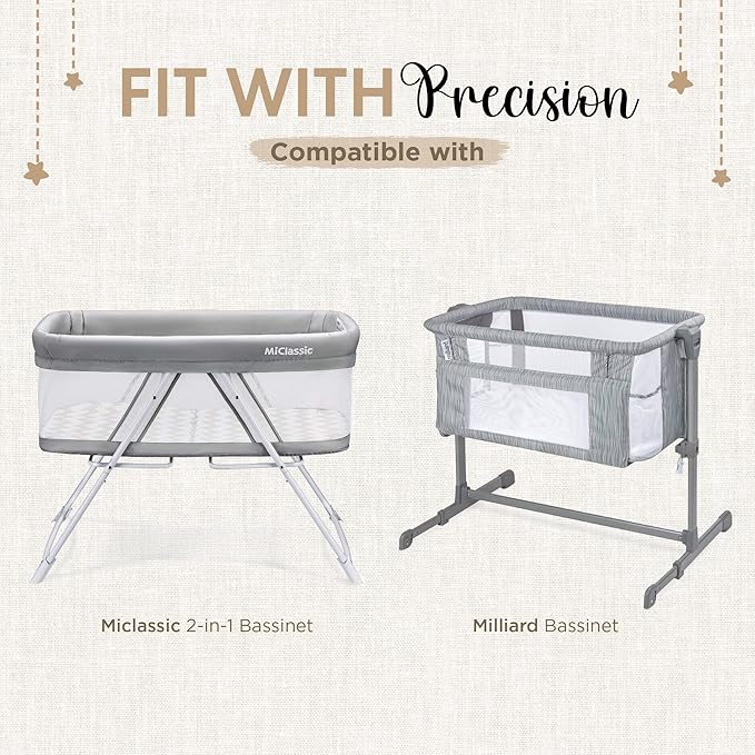 Bassinet Fitted Sheets - Compatible with MiClassic and Milliard Bassinet |100% Organic Muslin Cotton - Light Blue + Dark Blue | 35x20 (2 Pack)