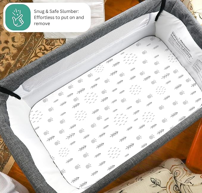 Bassinet Sheets for Mika Micky, Cuddor, Evolur Bedside Sleeper by TansyPanda, 3 Pack, 19 x 32 Inch, Ultra Soft, Breathable, and Snug Fit, Unisex Boys and Girls, Gray White (Woodland Rainbow)