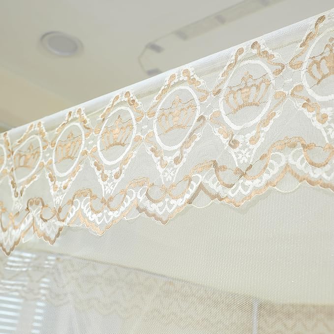 Bed Canopy, Princess Bed Curtain Net for Girls & Adults,Three-Doors Rectangle Lace Dome Netting (Yellow, King)