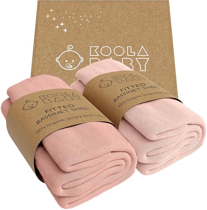 Bassinet Fitted Sheets - Compatible with Graco Travel Lite Crib, Sense2Snooze, My View 4 in 1, Dream Suite and Guava Bassinet | 100% Organic Jersey Cotton - Light Pink + Dark Pink | 30x20 (2 Pack)
