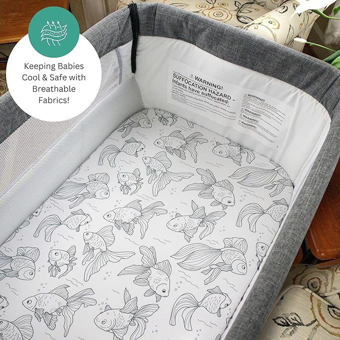 TansyPanda Bassinet Sheets for Mika Micky, Cuddor, Evolur Bedside Sleeper, Pack of 3, 19 x 32 Inch, Ultra Soft, Breathable, and Snug Fit, Unisex Boys and Girls, Gray and White (Ocean Fish Theme)