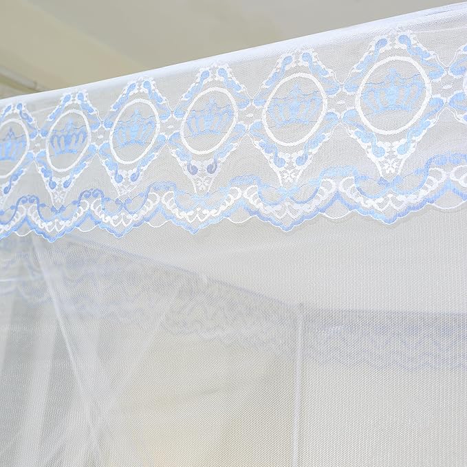 Bed Canopy, Princess Bed Curtain Net for Girls & Adults,Three-Doors Rectangle Lace Dome Netting (White, King)
