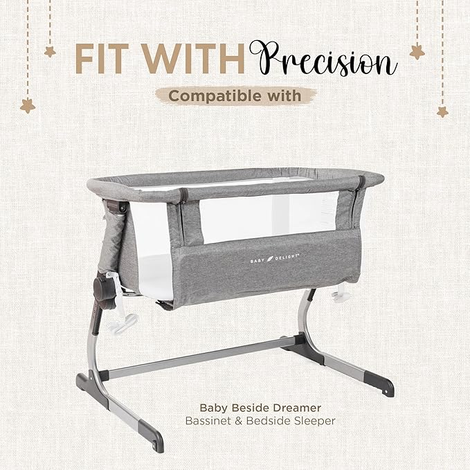 Bassinet Fitted Sheets - Compatible with Baby Delight Beside Dreamer Bassinet & Baby Joy Bedside Sleeper | 100% Organic Jersey Cotton - White + Grey | 33X20 (2 Pack)