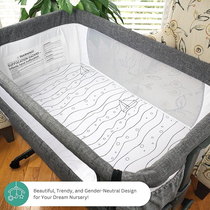 TansyPanda Bassinet Sheets for Mika Micky, Cuddor, Evolur Bedside Sleeper, Pack of 3, 19 x 32 Inch, Ultra Soft, Breathable, and Snug Fit, Unisex Boys and Girls, Gray and White (Ocean Fish Theme)