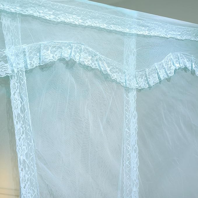Bed Canopy, Princess Bed Curtain Net for Girls & Adults,Three-Doors Rectangle Lace Dome Netting (Green, Queen)