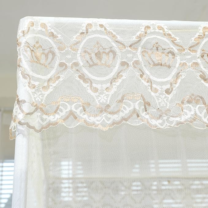 Bed Canopy, Princess Bed Curtain Net for Girls & Adults,Three-Doors Rectangle Lace Dome Netting (Yellow, King)