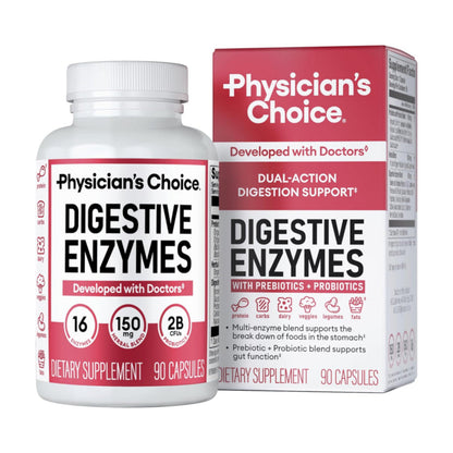 Physician's CHOICE Digestive Enzymes - Multi Enzymes, Organic Prebiotics & Probiotics for Digestive Health & Gut Health - Meal Time Discomfort Relief & Bloating - Dual Action Approach - 90 CT