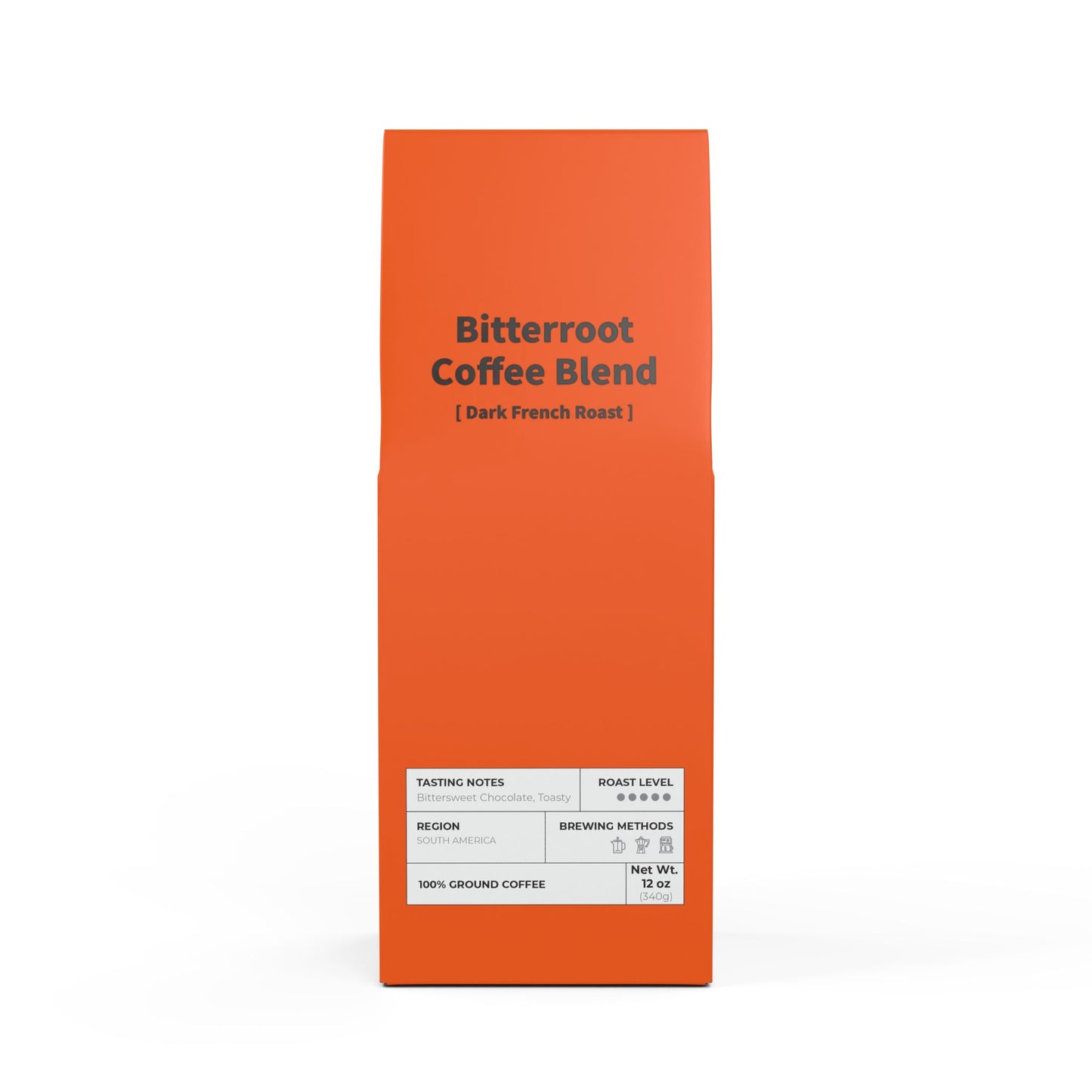 HBS, Bitterroot Coffee Blend (Dark French Roast), Tangerine Package