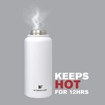 Hydraflow Hybrid - Triple Wall Vacuum Insulated Water Bottle with Flip Straw (17oz, Cocoa) Stainless Steel Metal Thermos, Reusable Leak Proof BPA-FREE for Sports and Travel
