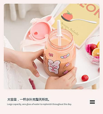 PEXIZUAN Kawaii water bottle big belly cup big water bottle cute travel cup strap straw cup(Handle white,1300ML)